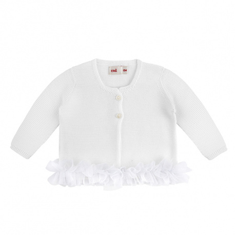 Cardigan punto legaccio con tulle nellacintura BIANCO