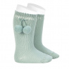 Perle knee high socks with pompoms SEA MIST