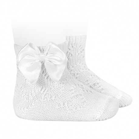 Perle geometric openwork short socks satin bow WHITE