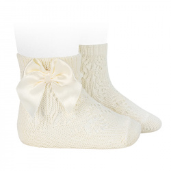 Perle geometric openwork short socks satin bow BEIGE