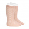 Perle geometric openwork knee high socks NUDE