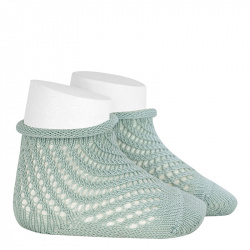 Net openwork perle short socks with rolled cuff SEA MIST