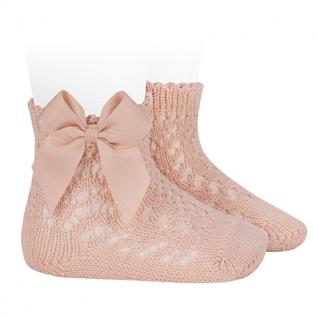 Perle openwork short socks with grossgrain bow NUDE