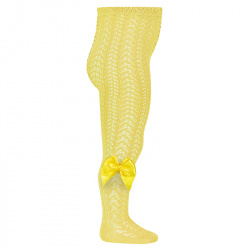 Openwork perle tights with side grossgrain bow LIMONCELLO