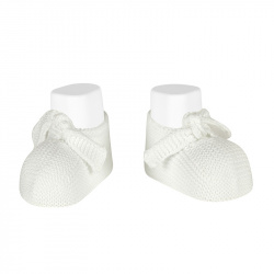 Garter stitch baby booties with knot CREAM