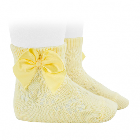 Perle openwork short socks satin bow BUTTER