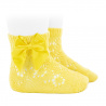 Perle geometric openwork short socks satin bow LIMONCELLO