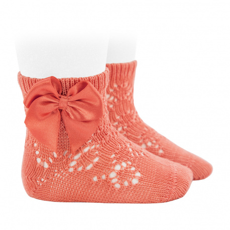 Perle geometric openwork short socks satin bow PEONY