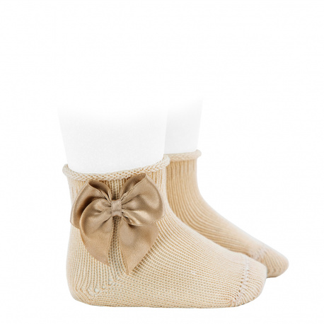 Chaussons bébé perle avec noeud satin et roulé LIN