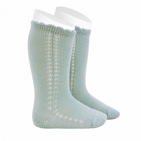 Side openwork perle knee high socks SEA MIST