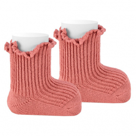 Chaussettes bébé coton chaud avec borduré roulé PALE ROSE