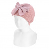 Garter stitch knit hat with giant bow PALE PINK