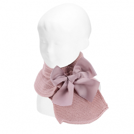 Bowknot garter stitch crossed snood-scarf PALE PINK