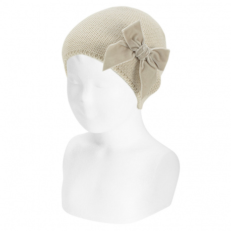 Bonnet tricot noeud grand velours LIN