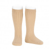 Calcetines altos canalé mezcla lana merino BEIGE