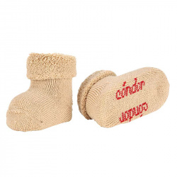 Merino wool-blend terry short socks w/folded cuff BEIGE