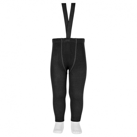 Merino 1x1 wool-blend leggings w/elasticsuspender BLACK