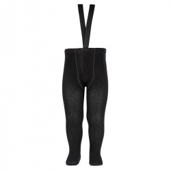 Merino wool-blend 1x1 tights w/elastic suspenders BLACK