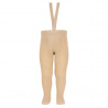 Merino wool-blend 1x1 tights w/elastic suspenders BEIGE