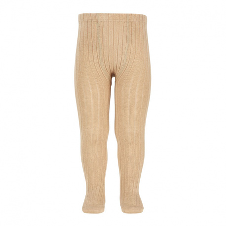 Collants côtelés en laine mérinos mélangé BEIGE