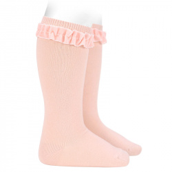 Knee socks with velvet ruffle cuff NUDE