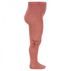 Cotton tights with side grosgrain bow TERRACOTA
