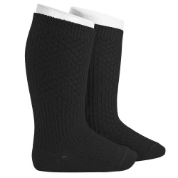 Merino wool-blend patterned knee socks BLACK
