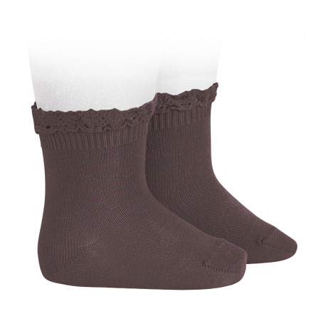Short socks with lace edging cuff TRUFFLE