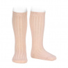 Calcetines altos canalé mezcla lana merino NUDE