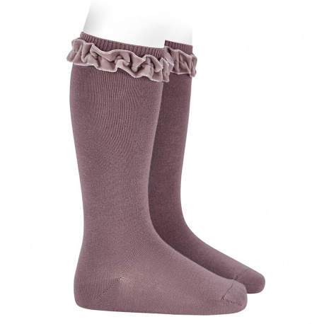 Knee socks with velvet ruffle cuff IRIS