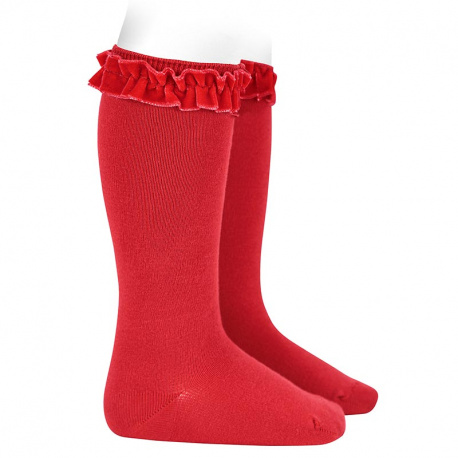 Chaussettes hautes avec ruban velours sur ROUGE