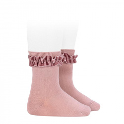 Short socks with velvet ruffle cuff PALE PINK