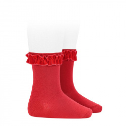 Short socks with velvet ruffle cuff RED