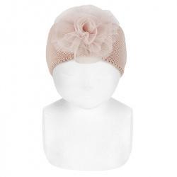 Bandeau point mousse avec fleure en tulle VIEUX ROSE