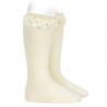 Knee socks with velvet ruffle cuff BEIGE