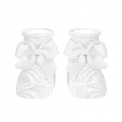 Baby warm cotton socks with grosgrain bow WHITE