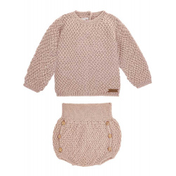 Relief stitch merino blend set (sweater+ culotte) NUDE