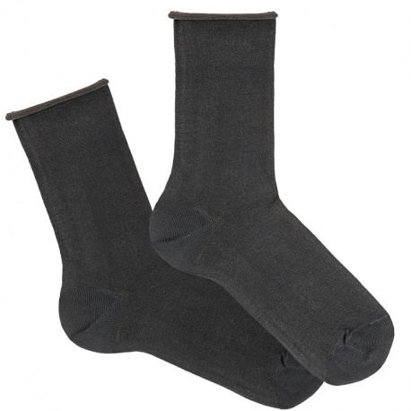 Men modal loose fitting socks w/rolled cuff DARK GREY