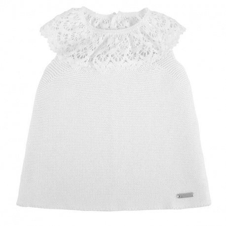 Garter stitch dress with tulle WHITE