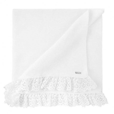 Garter stitch lace shawl WHITE