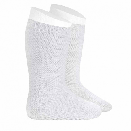 Chaussettes hautes point mousse BLANC