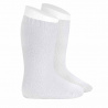 Garter stitch knee high socks WHITE