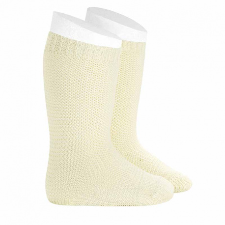 Chaussettes hautes point mousse ECRU