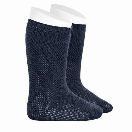 Chaussettes hautes point mousse BLEU MARINE