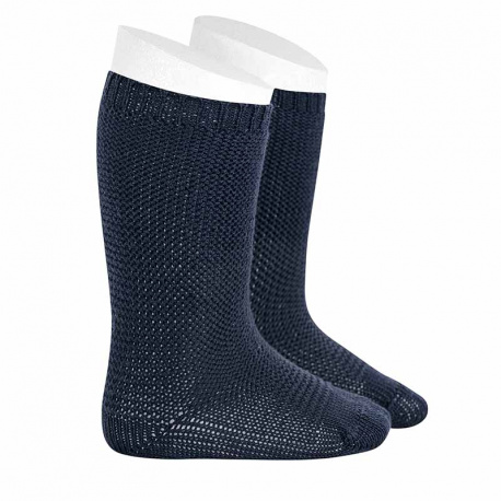 Garter stitch knee high socks NAVY BLUE