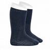 Garter stitch knee high socks NAVY BLUE