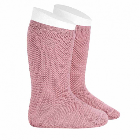 Garter stitch knee high socks PALE PINK