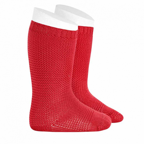 Chaussettes hautes point mousse ROUGE