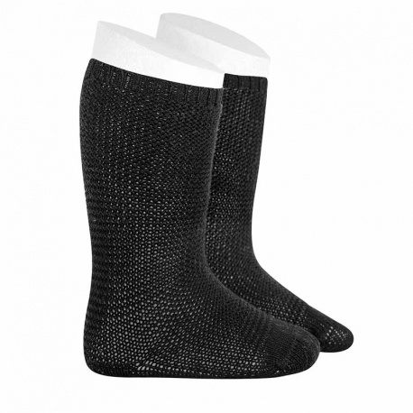 Garter stitch knee high socks BLACK