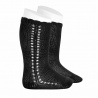 Side openwork perle knee high socks BLACK